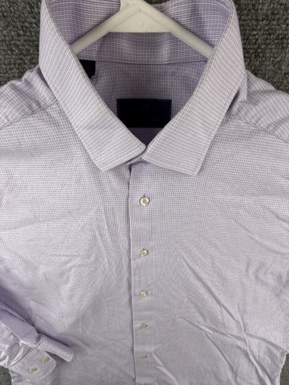 David Donahue Men Button Up Shirt Long Sleeve Cotton Purple 17 32/33 Check Adult